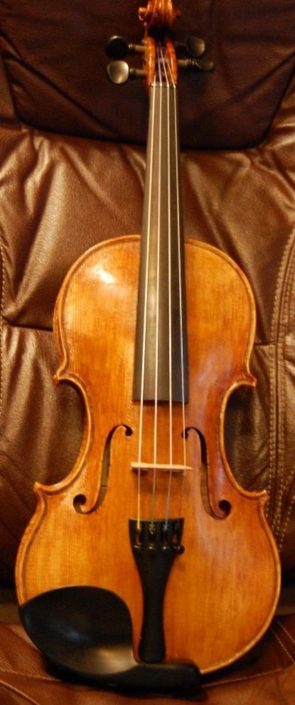 Front view of completed 3/4-size violin