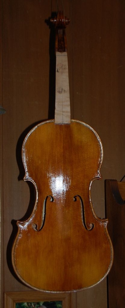 viola front with final coat of varnish