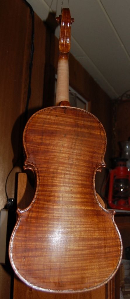 back of viola ready for final coat of varnish