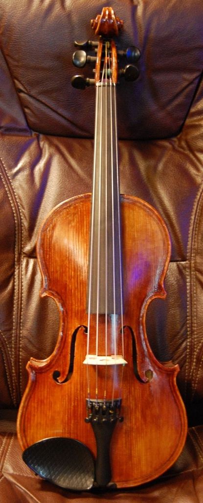 Front view of instrument #24, an Oliver Five-string Fiddle.