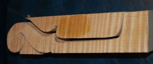 Violin neck billet with side profile cut out.