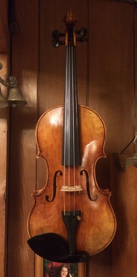 Completed violin awaiting final touches.