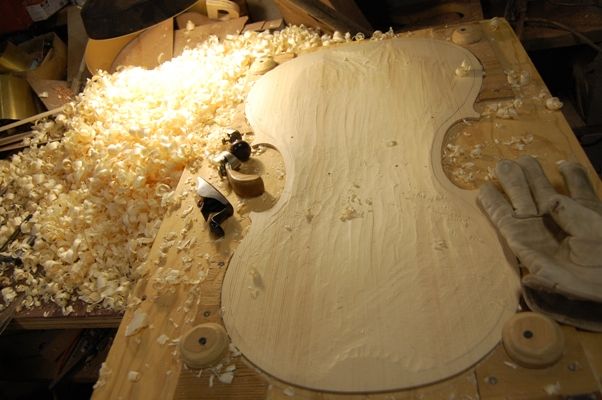 Carving inside of cello top plate