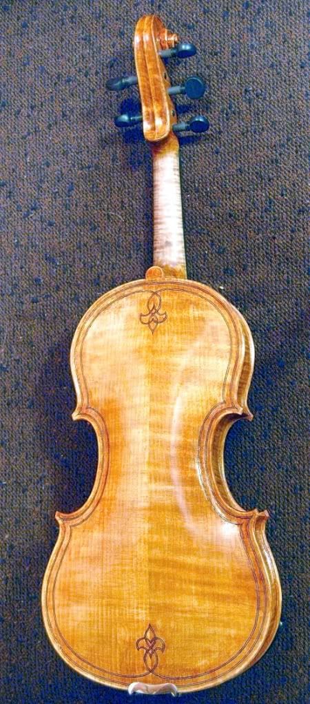 Back view of an Oliver Five-string Fiddle.