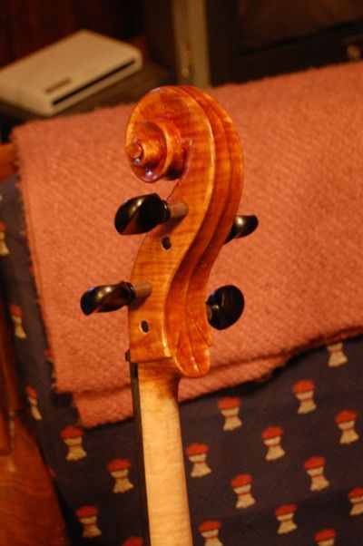 Cello scroll back with pegs.