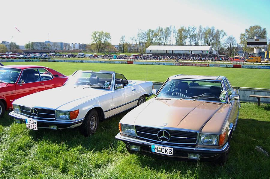 Two Mercedes R107 SL's left