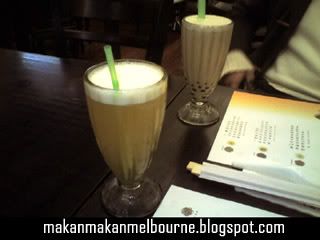 Our drinks - Green Tea in front, and Bubble Tea at the back