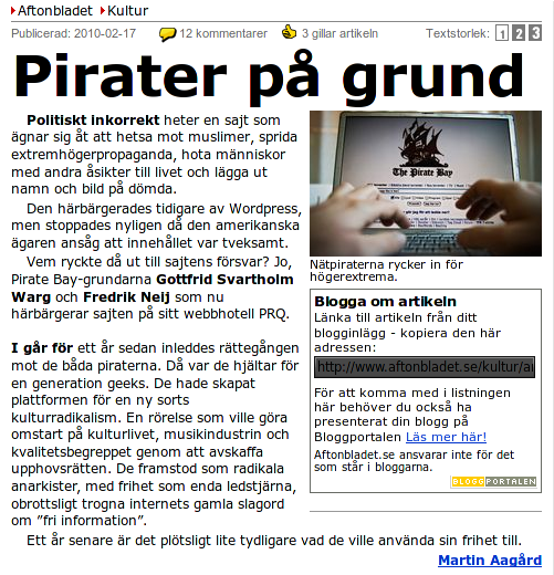 I sann yttrandefrihetsanda censurerar Aftonbladet nu även egna artiklar. Bild: Aftonbladet