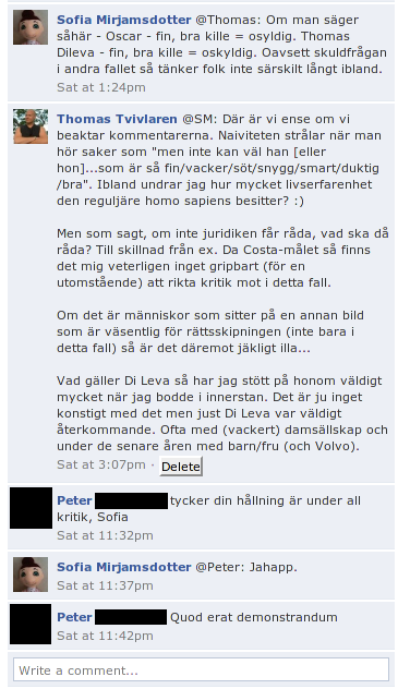 Mymlans relation till oskuldspresumtionen tycks såväl selektiv som godtycklig (4/4). Bild: Facebook