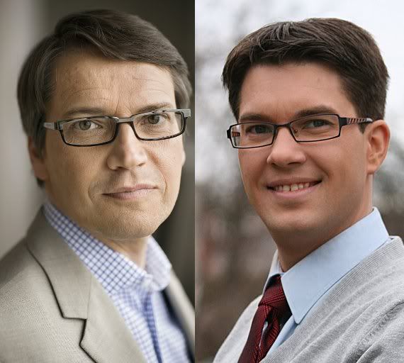 Far och son i familjen Väljarförakt. Foto: Okänd (Hägglund), Emil Håkansson (Åkesson)