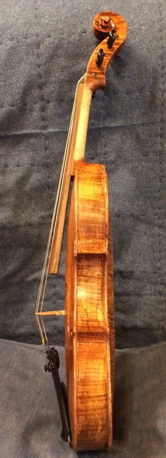 Treble side view of the finished Five-String Fiddle.