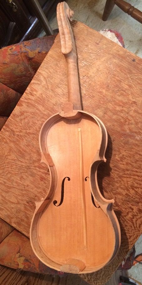 Five-string fiddle Inside complete, and back leveled.