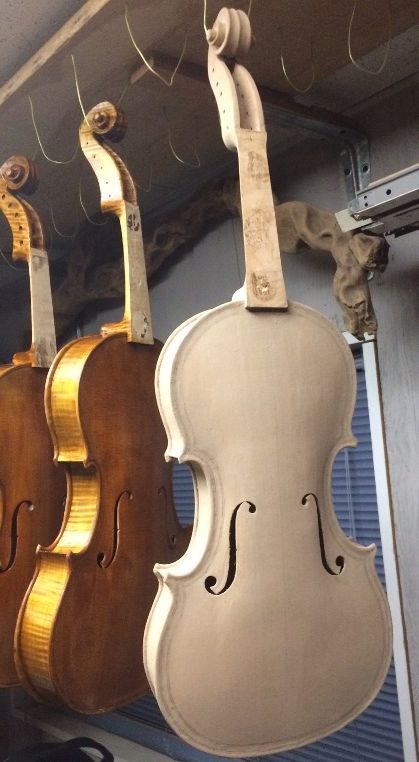 Dried Mineral Ground, on the Five-String Fiddle, compared with varnished instruments.