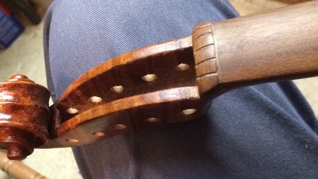 Peg holes and nut grooves of the Five-String Fiddle
