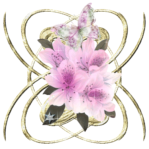flowers-10.gif Pink Trumpet Flowers & Butterfly Twinkles Animated image by LadyDracons_Bloode_Rose